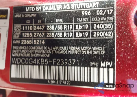 2017 Mercedes-Benz Glc 300 4Matic z USA, uszkodzony, nr VIN WDC0G4KB5HF239371